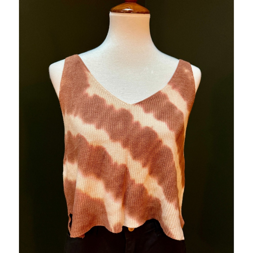 Forever 21 Knit Brown & Cream Tie Dye Cropped Tank Women's M